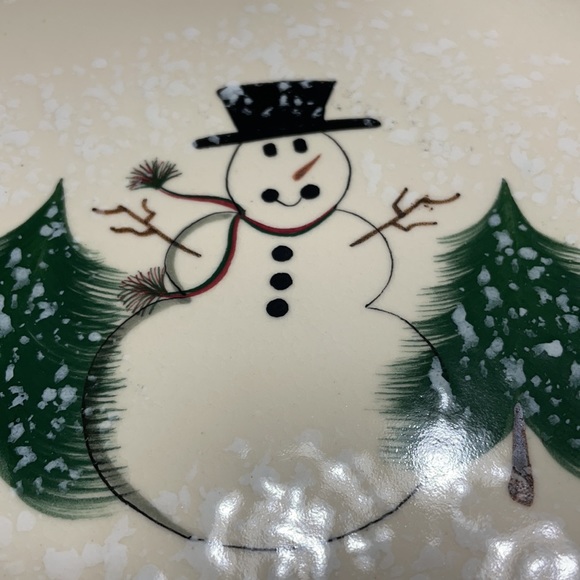 Snowman and Pine Tree Plate Trimmed in Green - Picture 2 of 3
